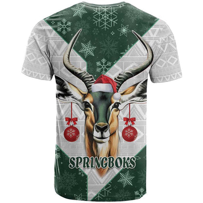 South Africa Springboks Christmas T-Shirt Bokke Santa - Geseende Kersfees Graphic Tee