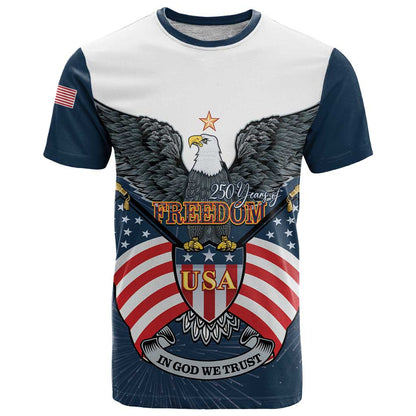 Personalized United States 4th Of July T-Shirt 250 Years Of Freedom USA Power Eagle Graphic Tee