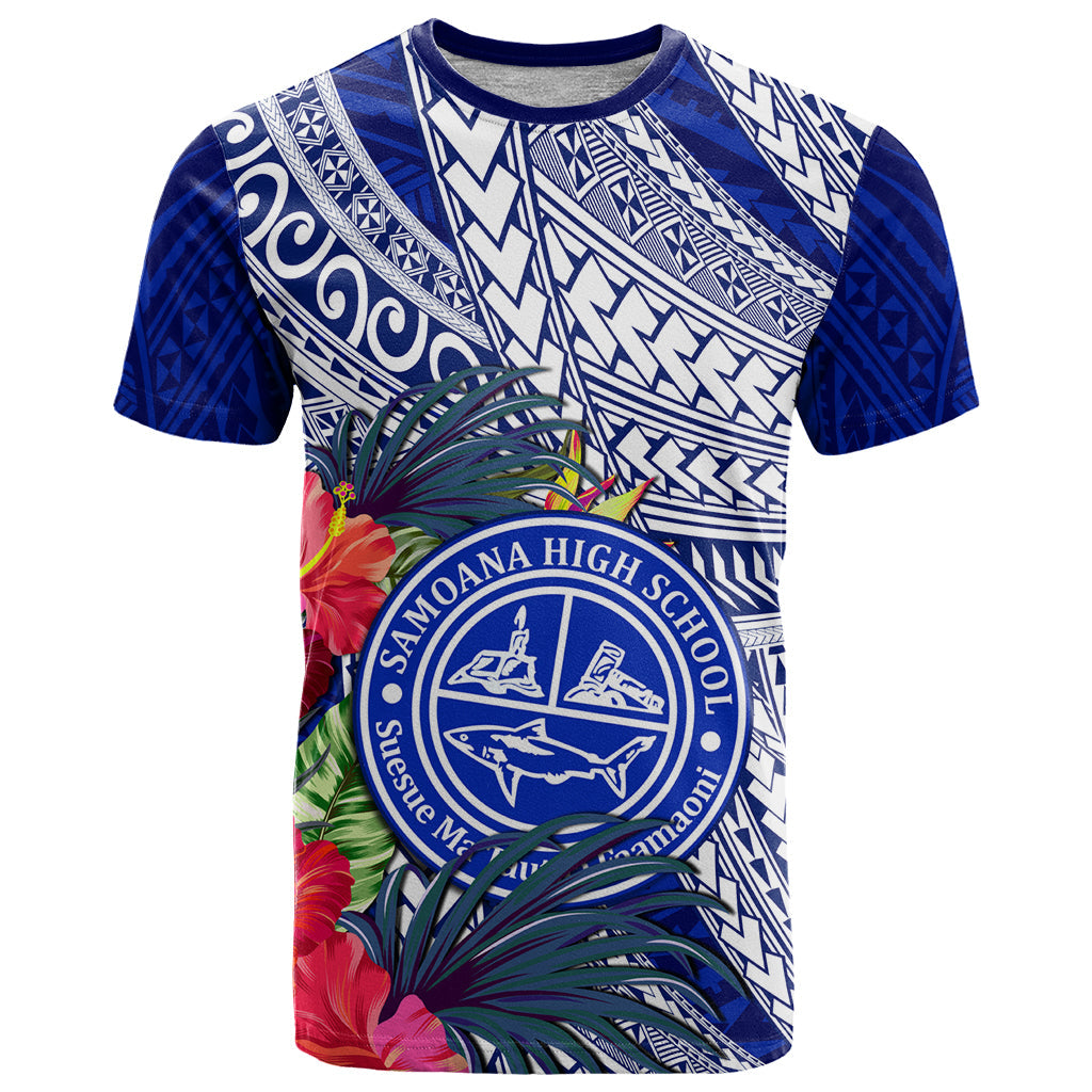 Personalised Samoana High School T-Shirt American Samoa Schools Polynesian Tropical Flowers Graphic Tee