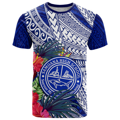 Personalised Samoana High School T-Shirt American Samoa Schools Polynesian Tropical Flowers Graphic Tee