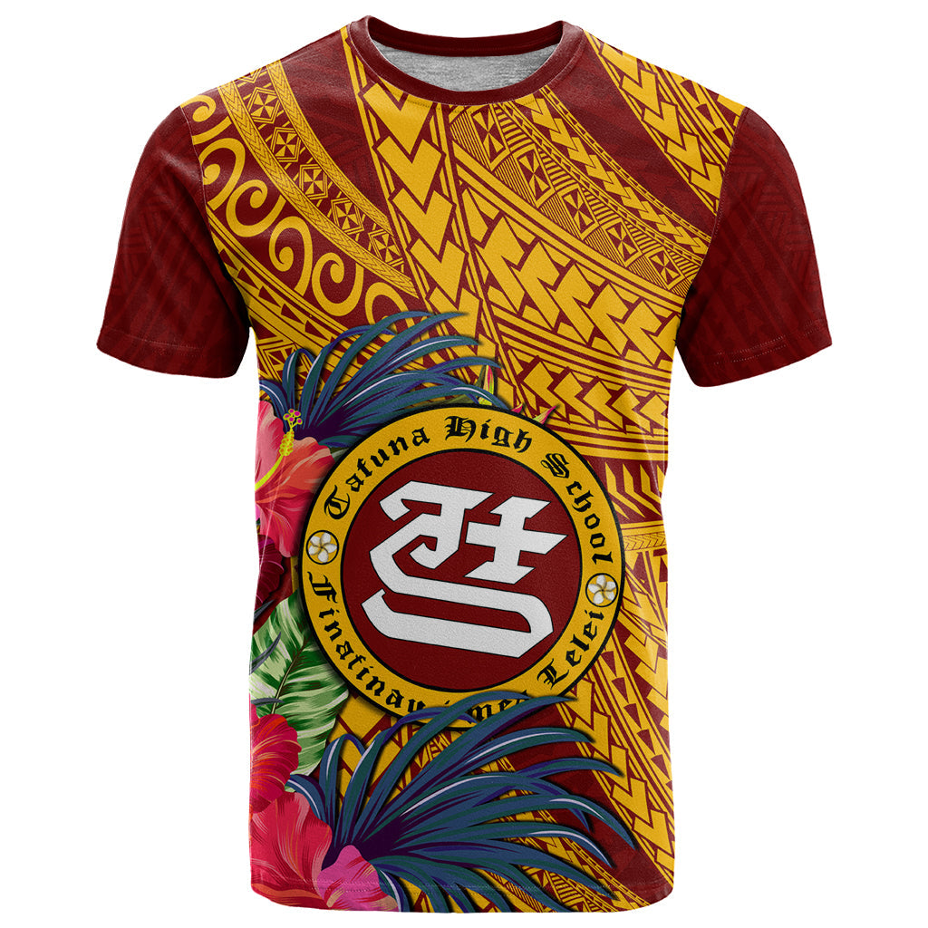 Personalised Tafuna High School T-Shirt American Samoa Schools Polynesian Tropical Flowers Graphic Tee