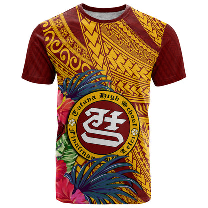 Personalised Tafuna High School T-Shirt American Samoa Schools Polynesian Tropical Flowers Graphic Tee