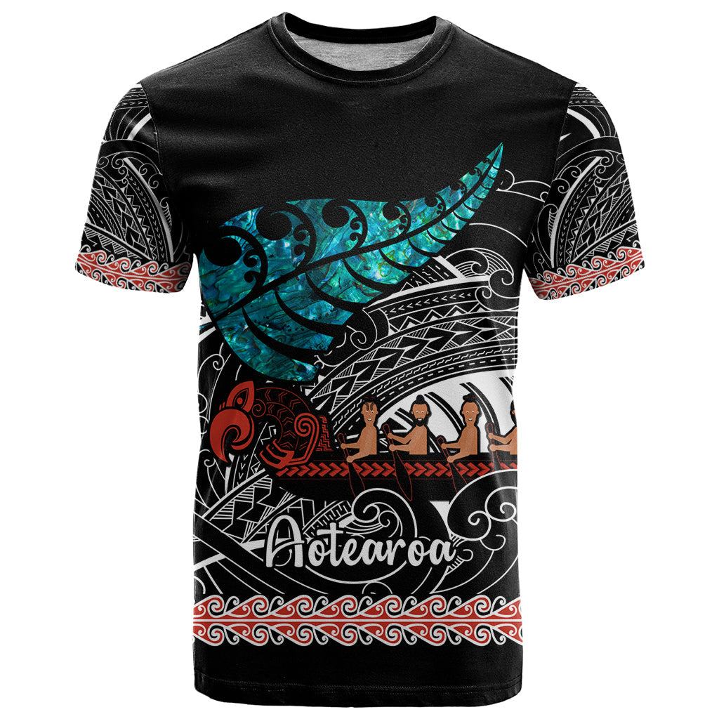 Personalised New Zealand Waka T-Shirt Aotearoa Maori Silver Fern Pattern Graphic Tee