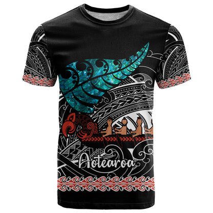 Personalised New Zealand Waka T-Shirt Aotearoa Maori Silver Fern Pattern Graphic Tee