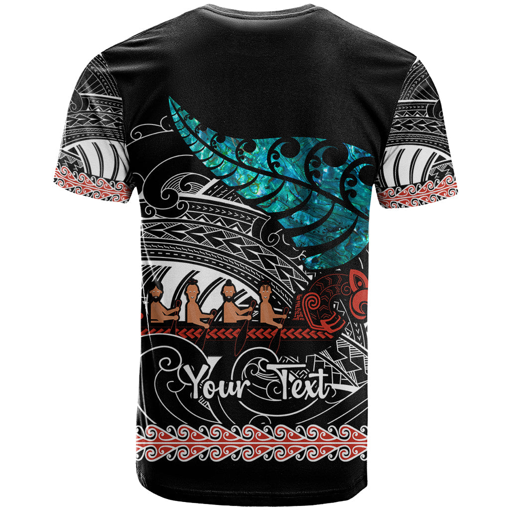 Personalised New Zealand Waka T-Shirt Aotearoa Maori Silver Fern Pattern Graphic Tee