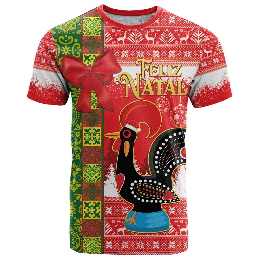 Portugal Christmas T-Shirt Barcelos Rooster Mix Azulejo Pattern - Feliz Natal Graphic Tee