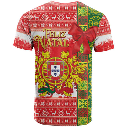 Portugal Christmas T-Shirt Barcelos Rooster Mix Azulejo Pattern - Feliz Natal Graphic Tee