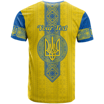 Personalised Ukraine T-Shirt Gold Trident Folk Pattern Graphic Tee