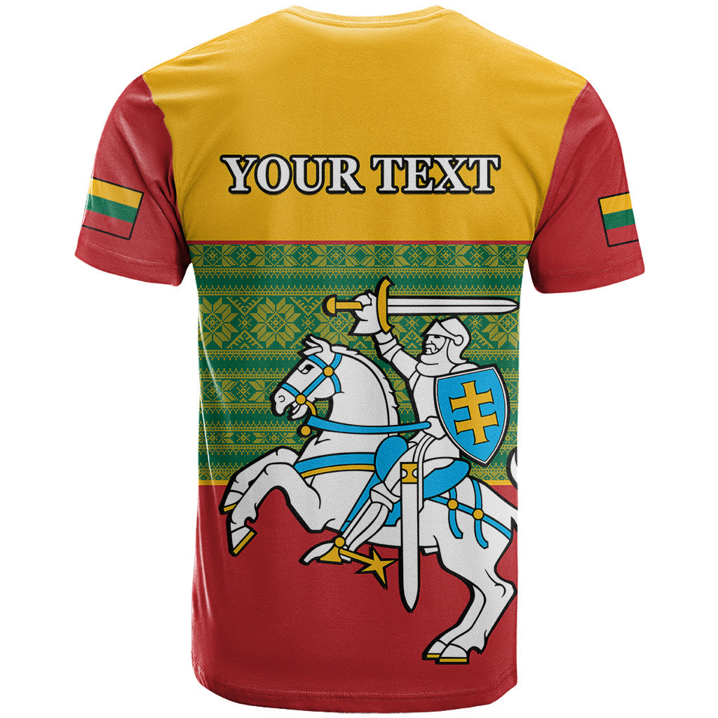 Personalised Lithuania T-Shirt Lithuanian Coat Of Arms Mix Folk Pattern Graphic Tee