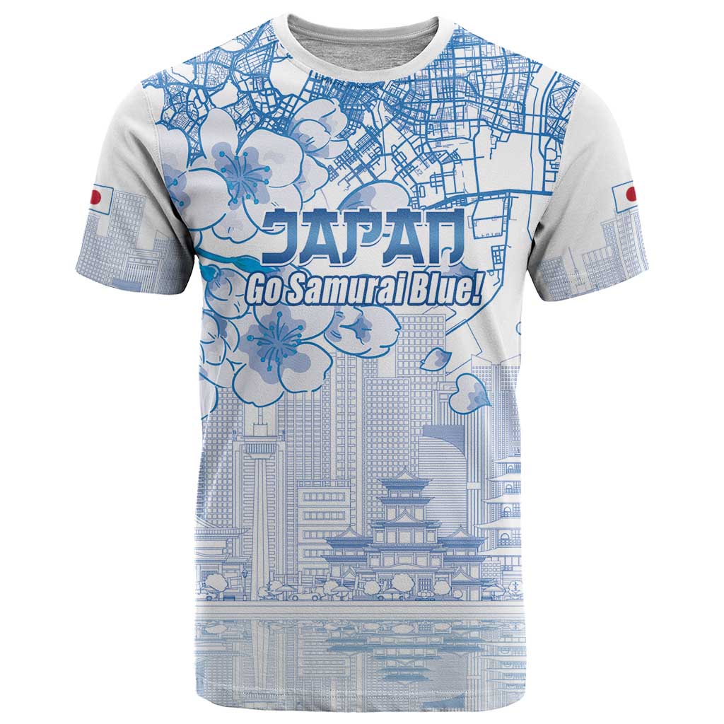 Custom Japan Football T-Shirt Go Samurai Blue Sakura Tokyo Style Graphic Tee