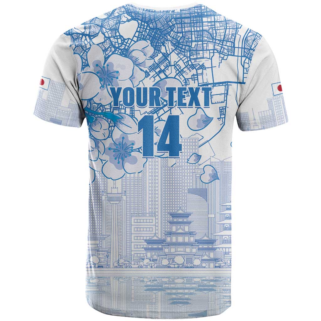 Custom Japan Football T-Shirt Go Samurai Blue Sakura Tokyo Style Graphic Tee