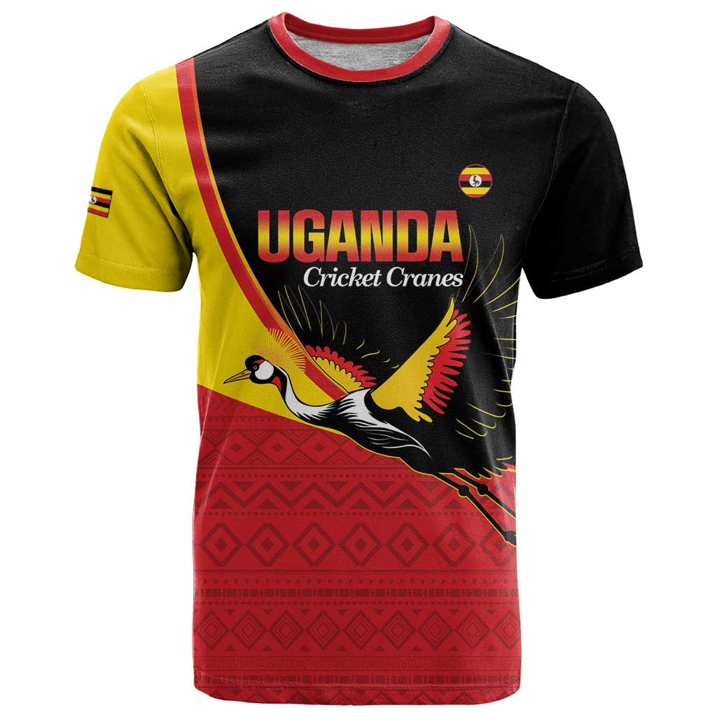 Custom Uganda Cricket T-Shirt Go Cranes African Pattern Graphic Tee