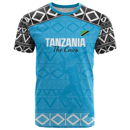 Custom Tanzania Cricket T-Shirt Go Cows Sporty African Pattern Graphic Tee