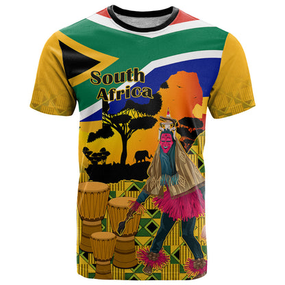 South Africa Heritage Day T-Shirt Traditional Dancer Kente Pattern With Flag Style Graphic Tee