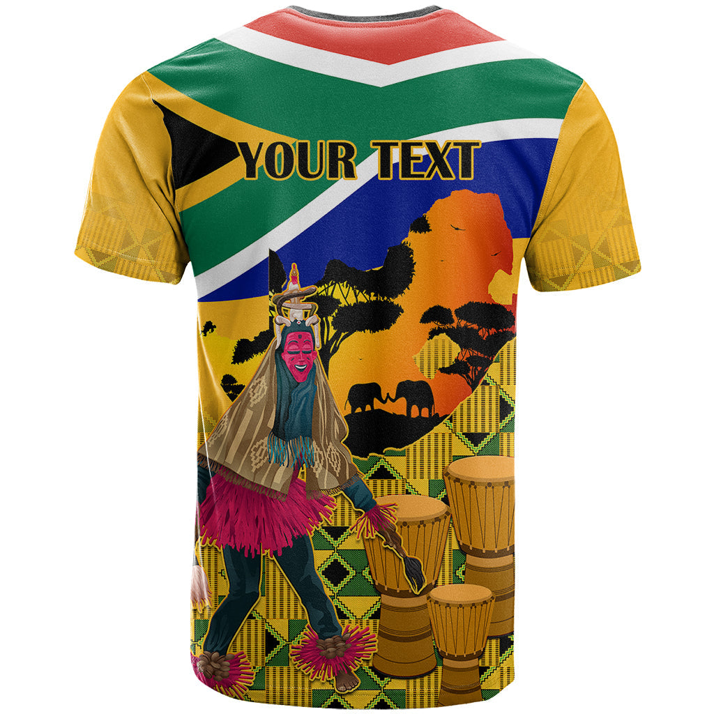 Personalised South Africa Heritage Day T-Shirt Traditional Dancer Kente Pattern With Flag Style Graphic Tee