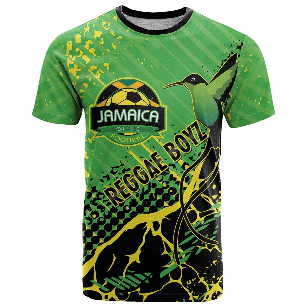 Custom Jamaica Football T-Shirt Come On Reggae Boyz Red-billed streamertail Graphic Tee
