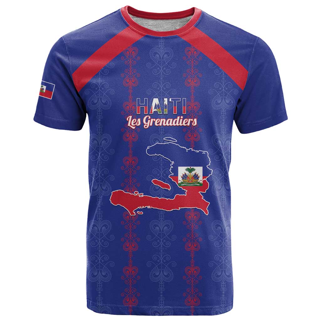 Custom Haiti Football T-Shirt Les Grenadiers Veve Vodou Blue Graphic Tee