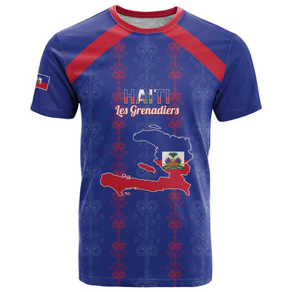 Custom Haiti Football T-Shirt Les Grenadiers Veve Vodou Blue Graphic Tee