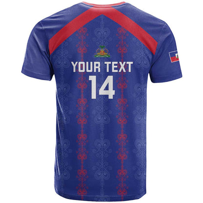 Custom Haiti Football T-Shirt Les Grenadiers Veve Vodou Blue Graphic Tee