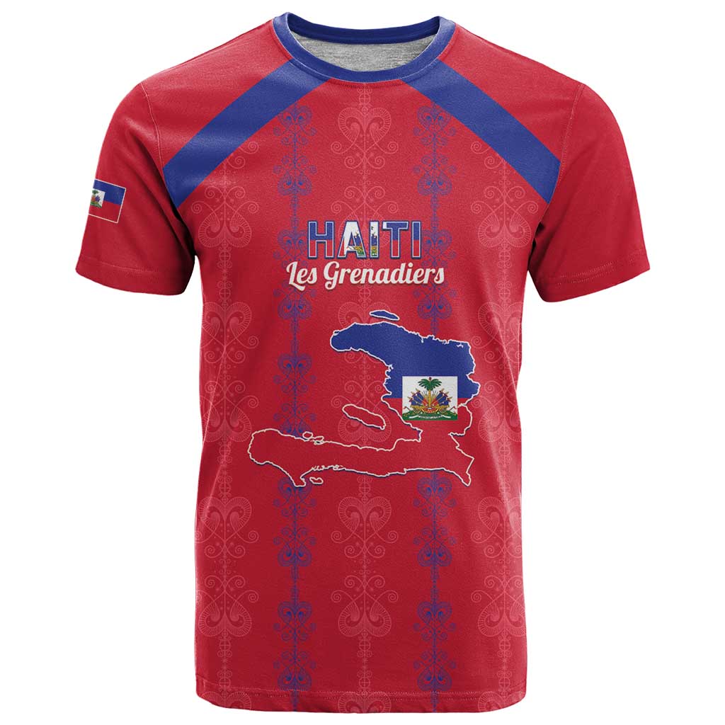 Custom Haiti Football T-Shirt Les Grenadiers Veve Vodou Red Graphic Tee