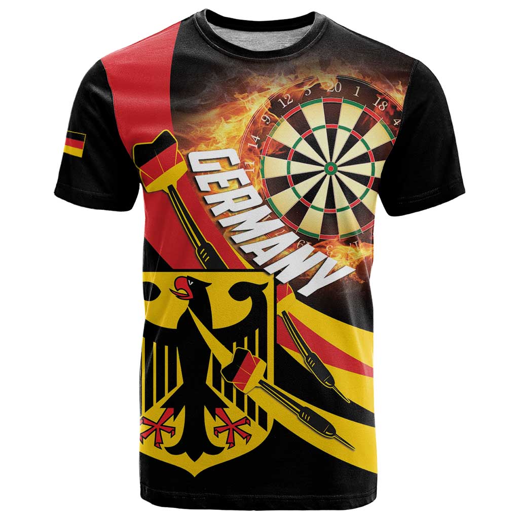 Germany Darts T-Shirt Flaming Dartboard Style Graphic Tee