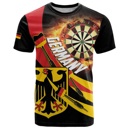 Germany Darts T-Shirt Flaming Dartboard Style Graphic Tee