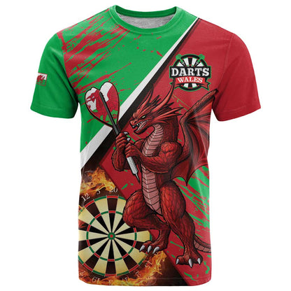 Personalised Wales Darts T-Shirt Welsh Dragon - Grunge Style Graphic Tee