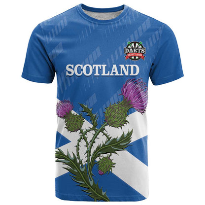 Personalised Scotland Darts T-Shirt Scottish Thistle - Flag Style Graphic Tee