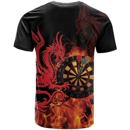 Wales Darts T-Shirt Cymru Dragon Gem Ymlaen Flaming Vibes Graphic Tee