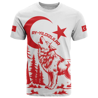 Custom Turkey Football T-Shirt Turkyie Wolf With Crescent-Stars Graphic Tee