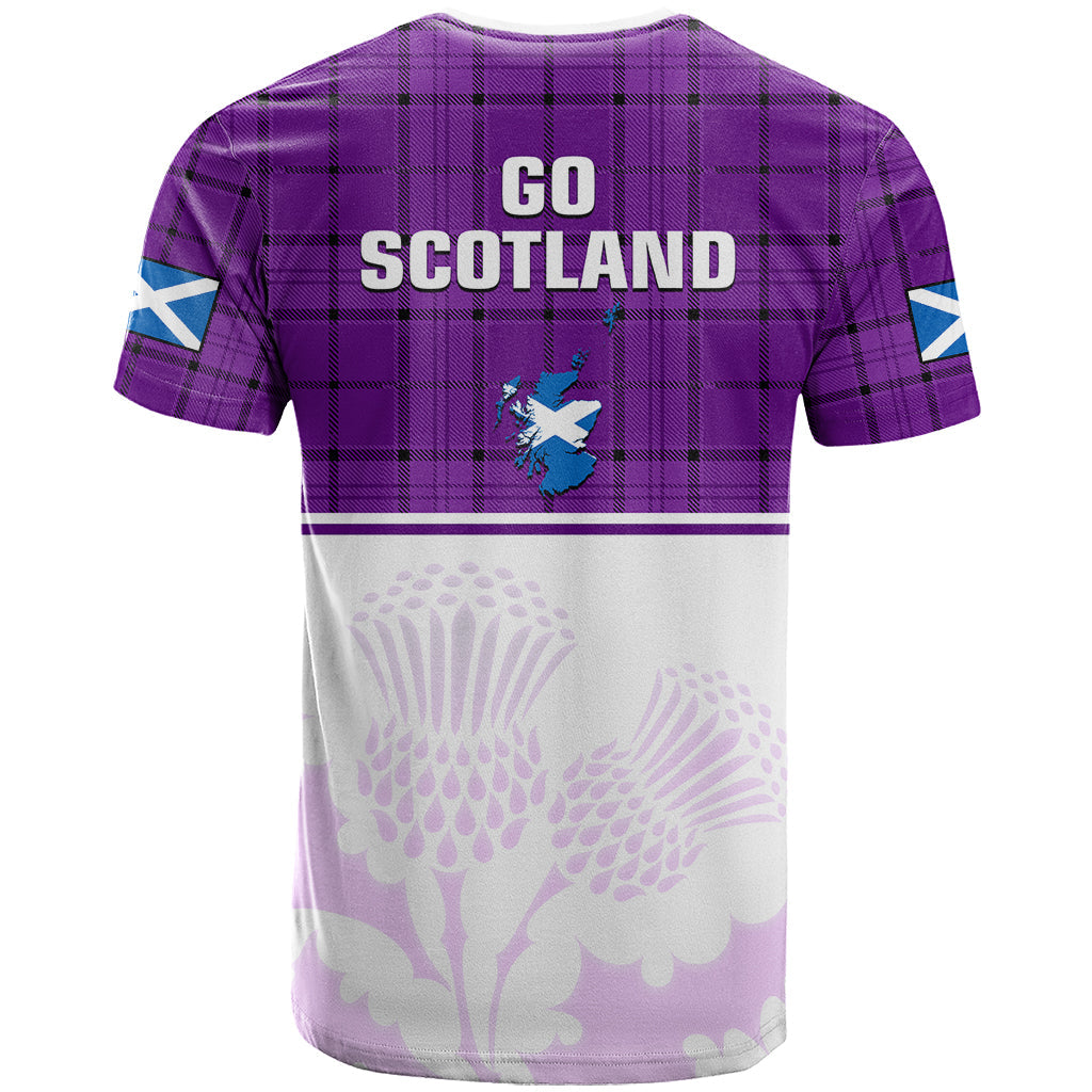 Scotland Rugby T-Shirt Thistle Mix Tartan Scottish Map Sporty Version Purple Graphic Tee