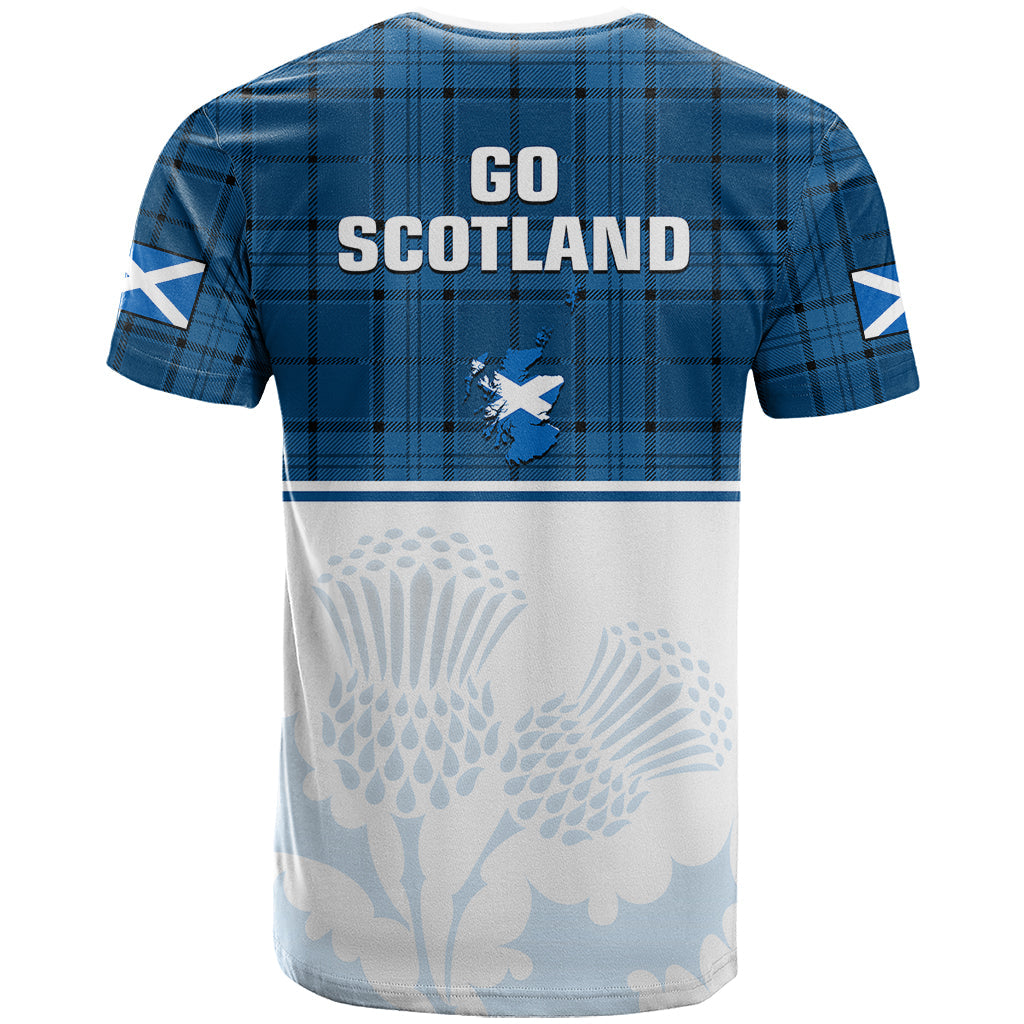Scotland Rugby T-Shirt Thistle Mix Tartan Scottish Map Sporty Version Blue Graphic Tee