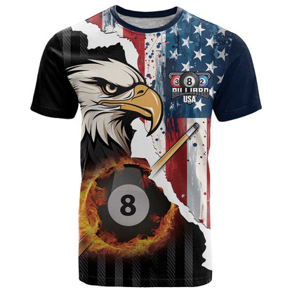 Personalized United States Billiards T-Shirt Eagle On Fire 8 Ball Graphic Tee