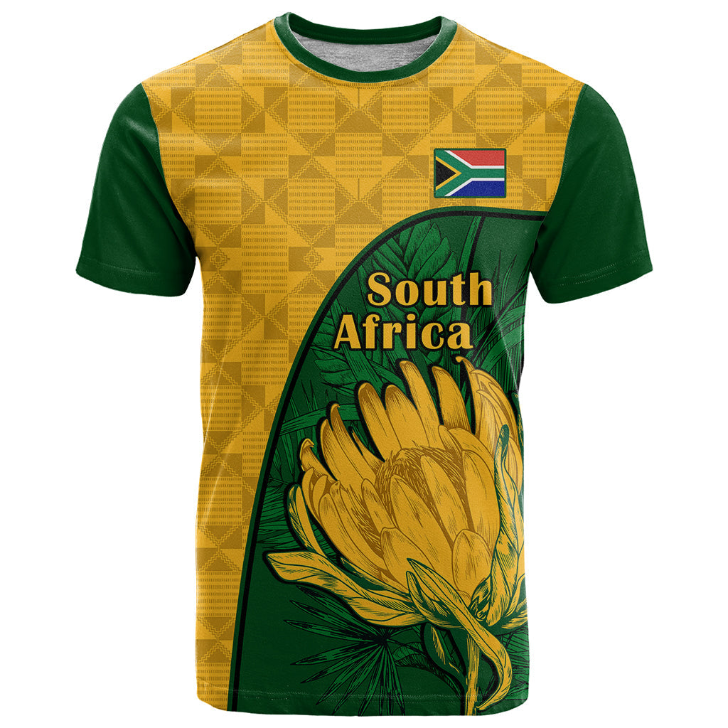 Custom South Africa T-Shirt King Protea With Kente Pattern Graphic Tee