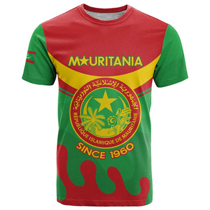 Personalised Mauritania Independence Day T-Shirt Coat Of Arms With Map Flag Color Graphic Tee