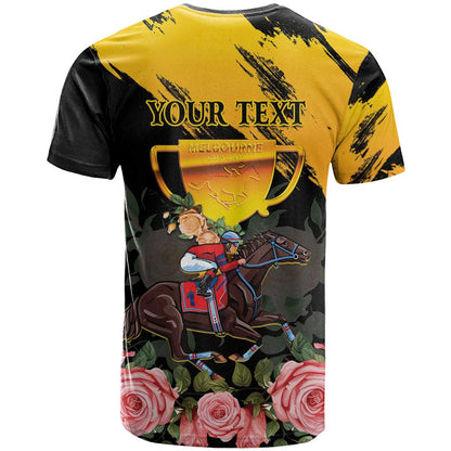 Personalised Australia Melbourne Cup Day T-Shirt Horse Racing Trophy With Roses Graphic Tee
