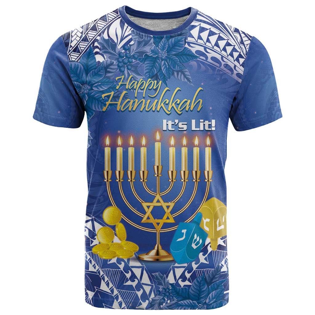 Personalised Hanukkah Jewish Festival T-Shirt It's Lit - Polynesian Pattern Graphic Tee