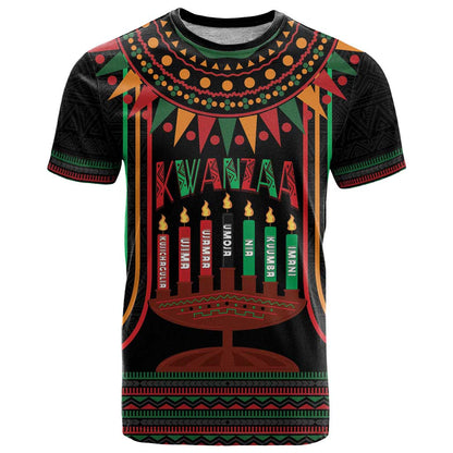 Personalized African-American Kwanzaa T-Shirt Kinara Candles African Pattern Graphic Tee