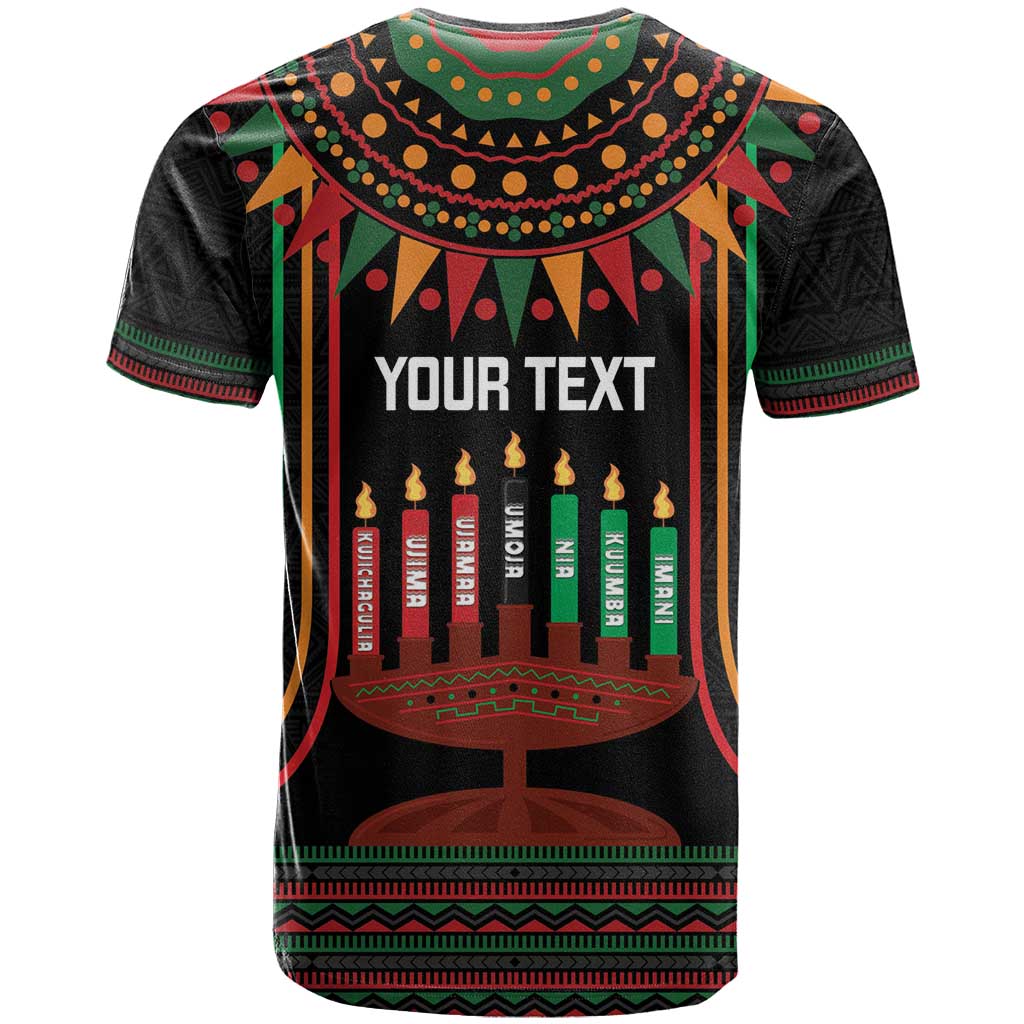 Personalized African-American Kwanzaa T-Shirt Kinara Candles African Pattern Graphic Tee
