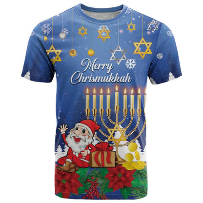 Personalised Merry Chrismukkah T-Shirt Hanukkah Memorah Mix Poinsettia Graphic Tee