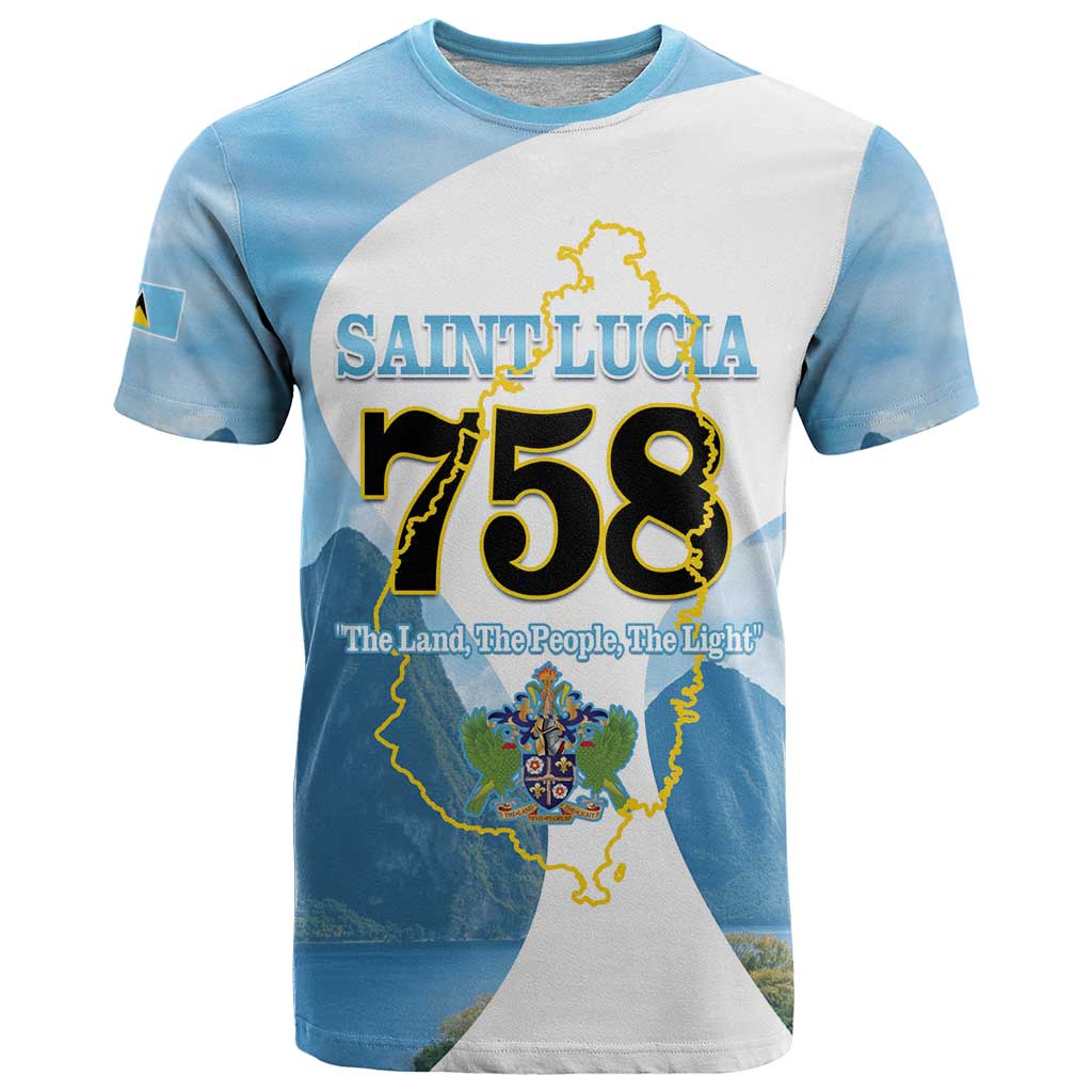 Proud To Be Saint Lucia 758 T-Shirt Pitons With Map Graphic Tee