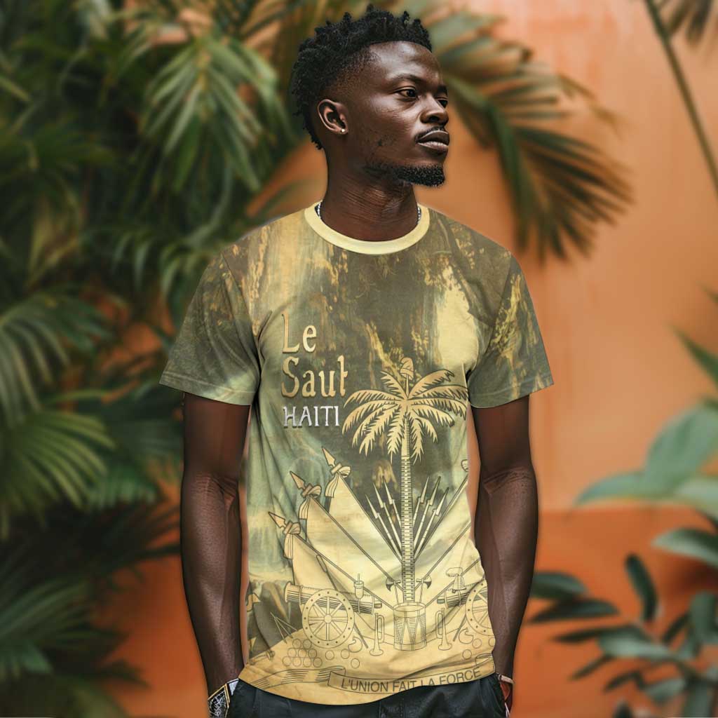 Personalized Afro Haiti Le Saut T-Shirt Ayiti Waterfall Vintage Grunge Style Graphic Tee