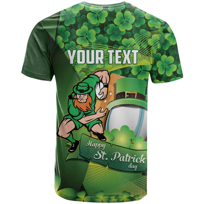 St Patrick's Day Ireland Rugby Custom T-Shirt Leprechaun Mascot Irish Shamrock Pattern Graphic Tee