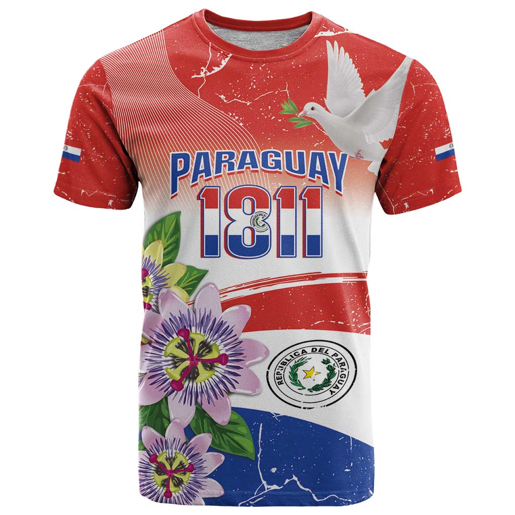 Paraguay 1811 Independence Day T-Shirt Grunge Flag Mix Passion Flowers Graphic Tee