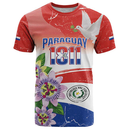Paraguay 1811 Independence Day T-Shirt Grunge Flag Mix Passion Flowers Graphic Tee
