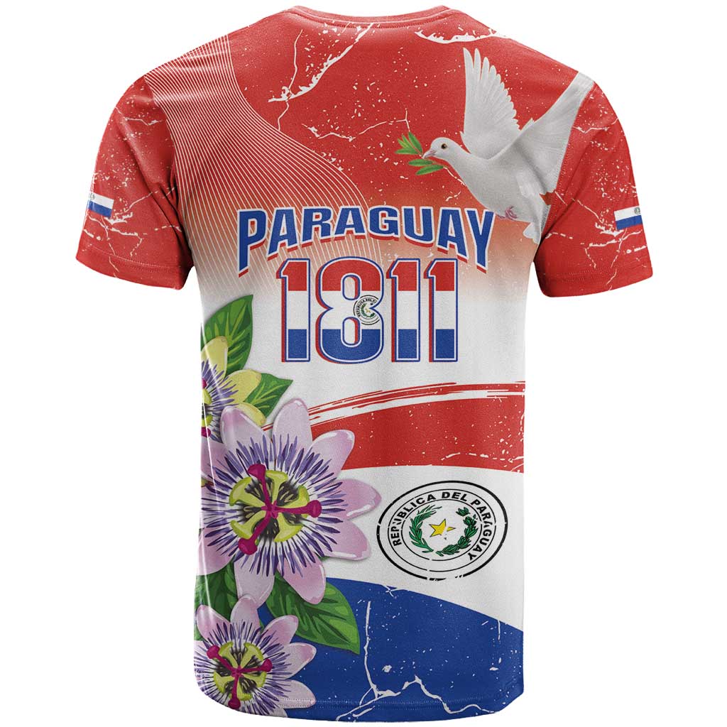 Paraguay 1811 Independence Day T-Shirt Grunge Flag Mix Passion Flowers Graphic Tee