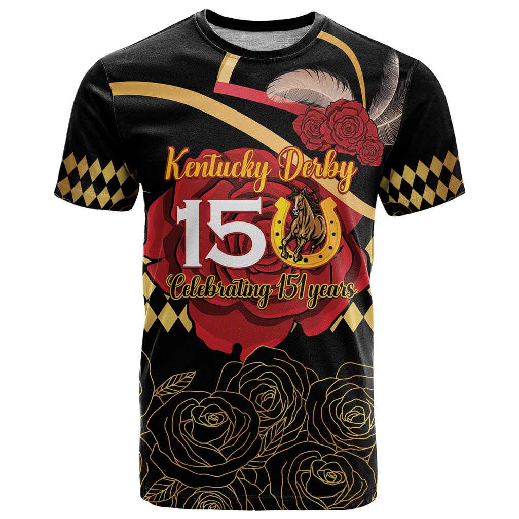 Kentucky Horse Racing T-Shirt Celebrating 151 Years Horseshoe With Roses Graphic Tee