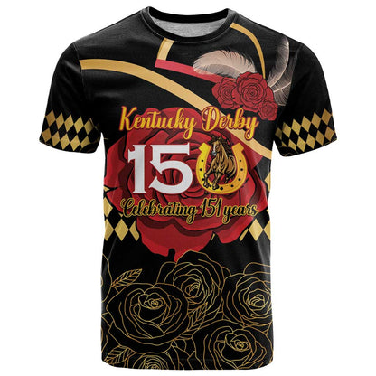 Kentucky Horse Racing T-Shirt Celebrating 151 Years Horseshoe With Roses Graphic Tee