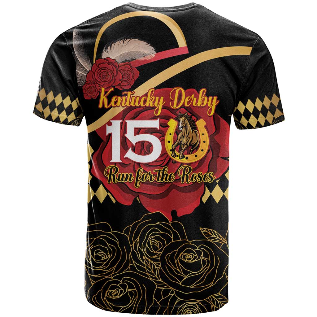 Kentucky Horse Racing T-Shirt Celebrating 151 Years Horseshoe With Roses Graphic Tee