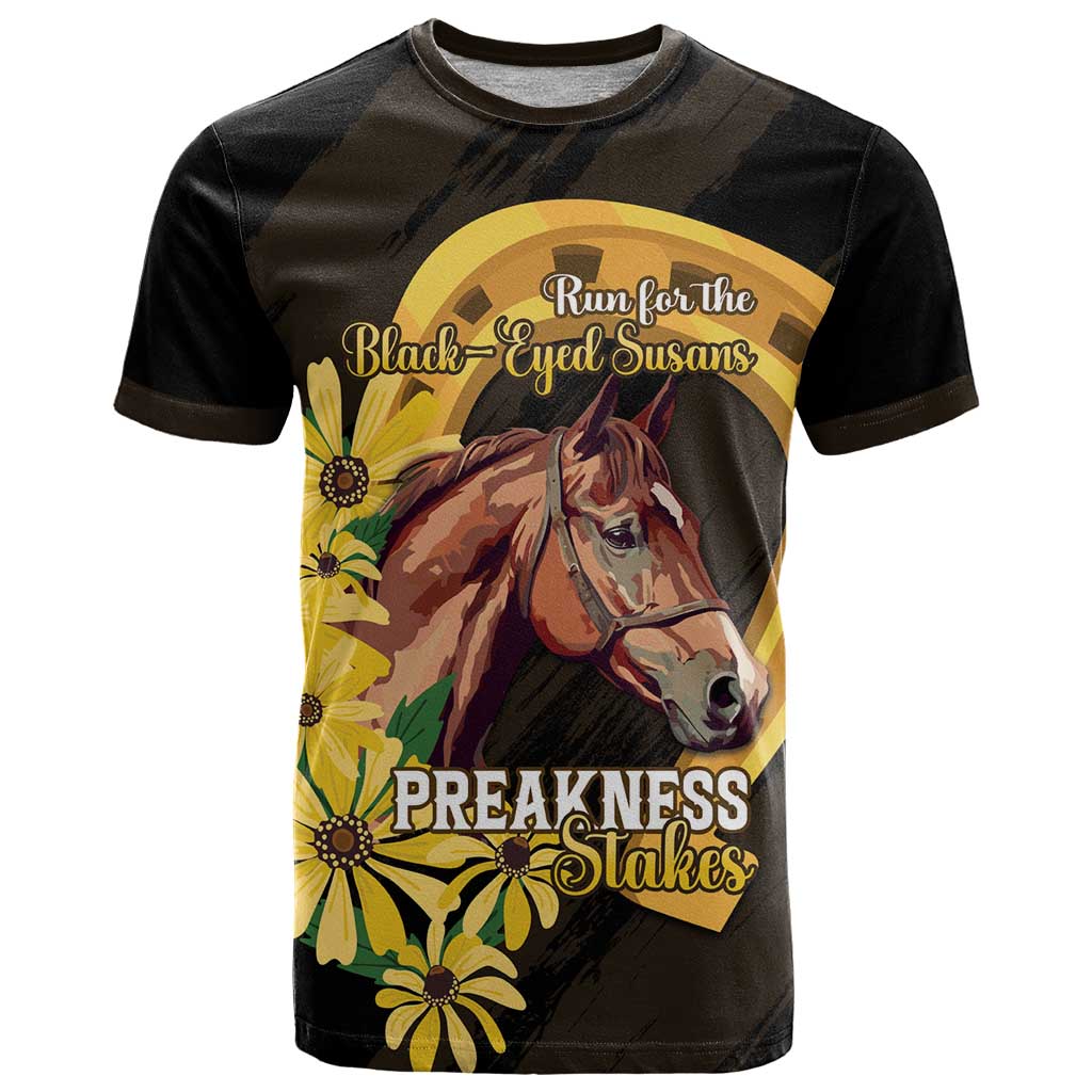 Personalized Preakness Horse Racing T-Shirt Horseshoe With Black-Eyed Susans Graphic Tee
